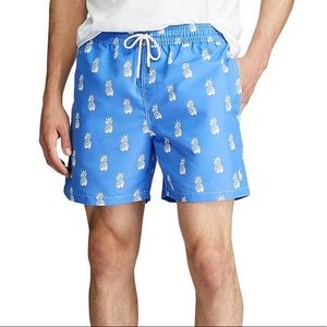 Ralph Lauren NWT Swim Trunks Blue Pineapple Large